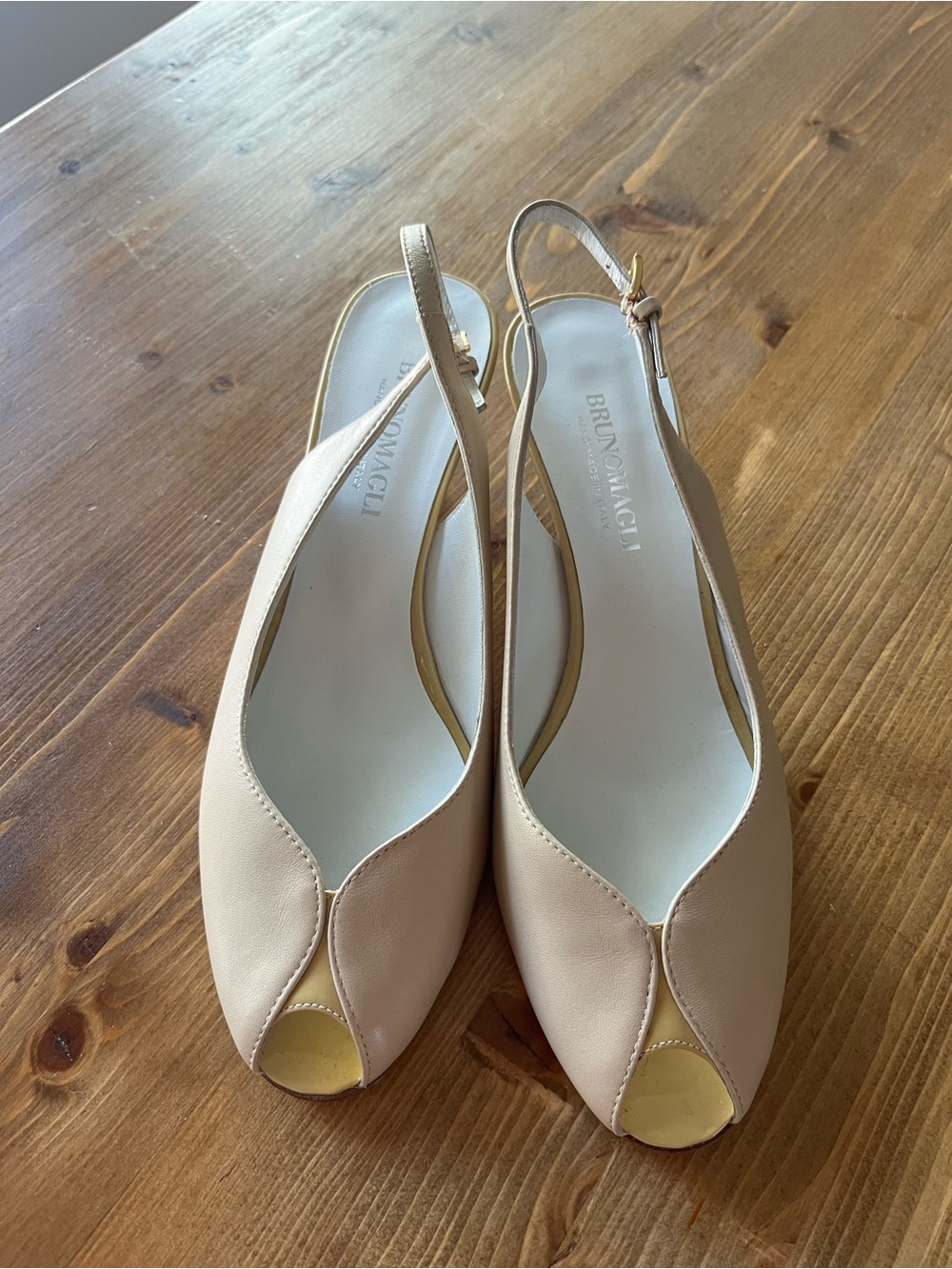 Bruno Magli Beige Peep-Toe Slingback Sandals